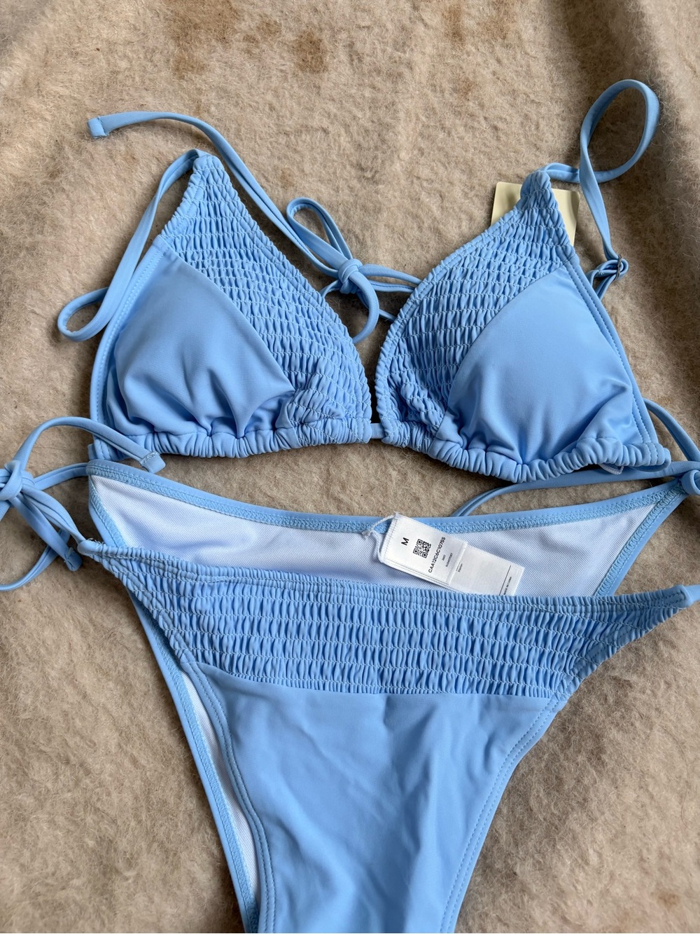 Cupshe Light Blue Smocked Triangle Bikini Set - Picture 6 of 11